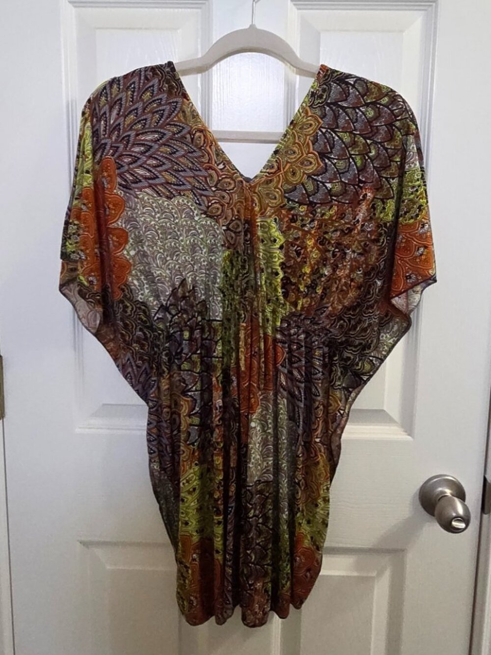 Pre-loved Boho Kaftan Tunic Cover-Up | Multicolor Paisley Print | Size 4 - 6